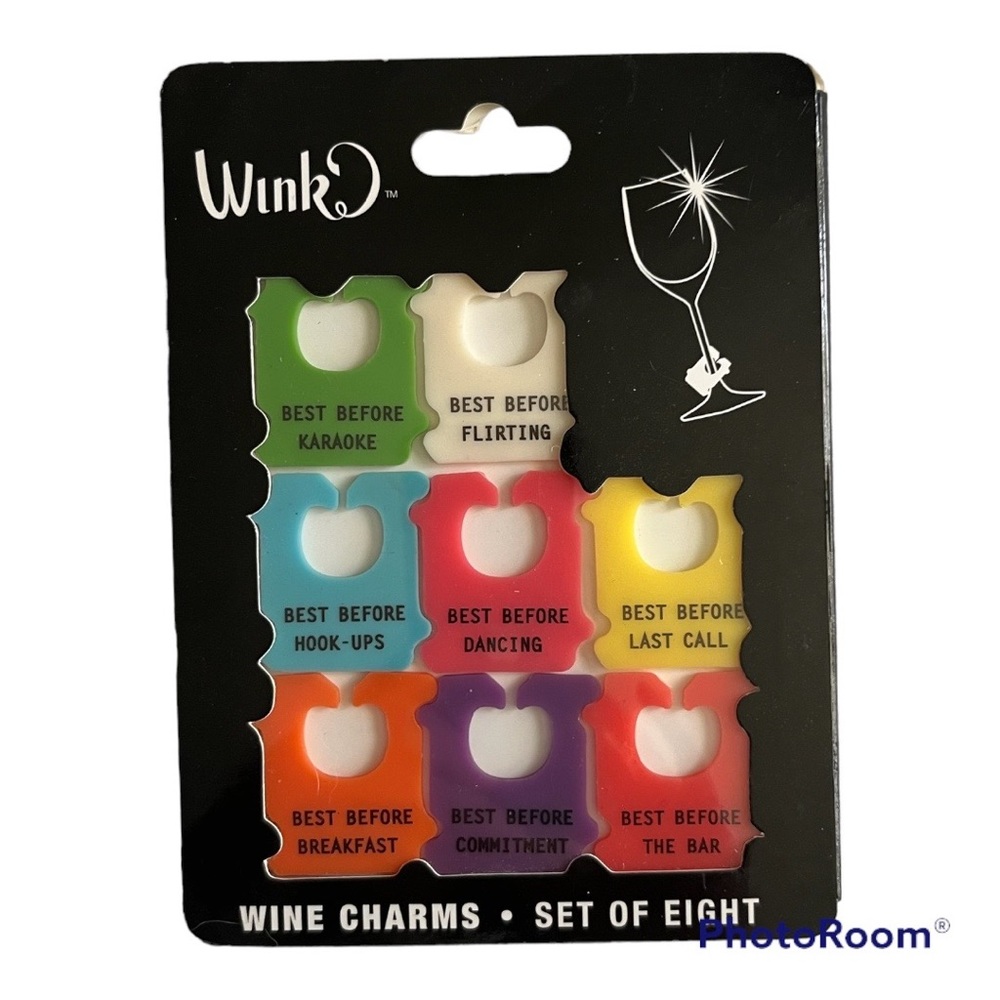Wink Wine Charms. Set of Eight. NWT